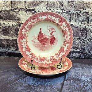 Vintage Set of 2 Tabletops Gallery by William James Farm Yard red Rooster Bowls